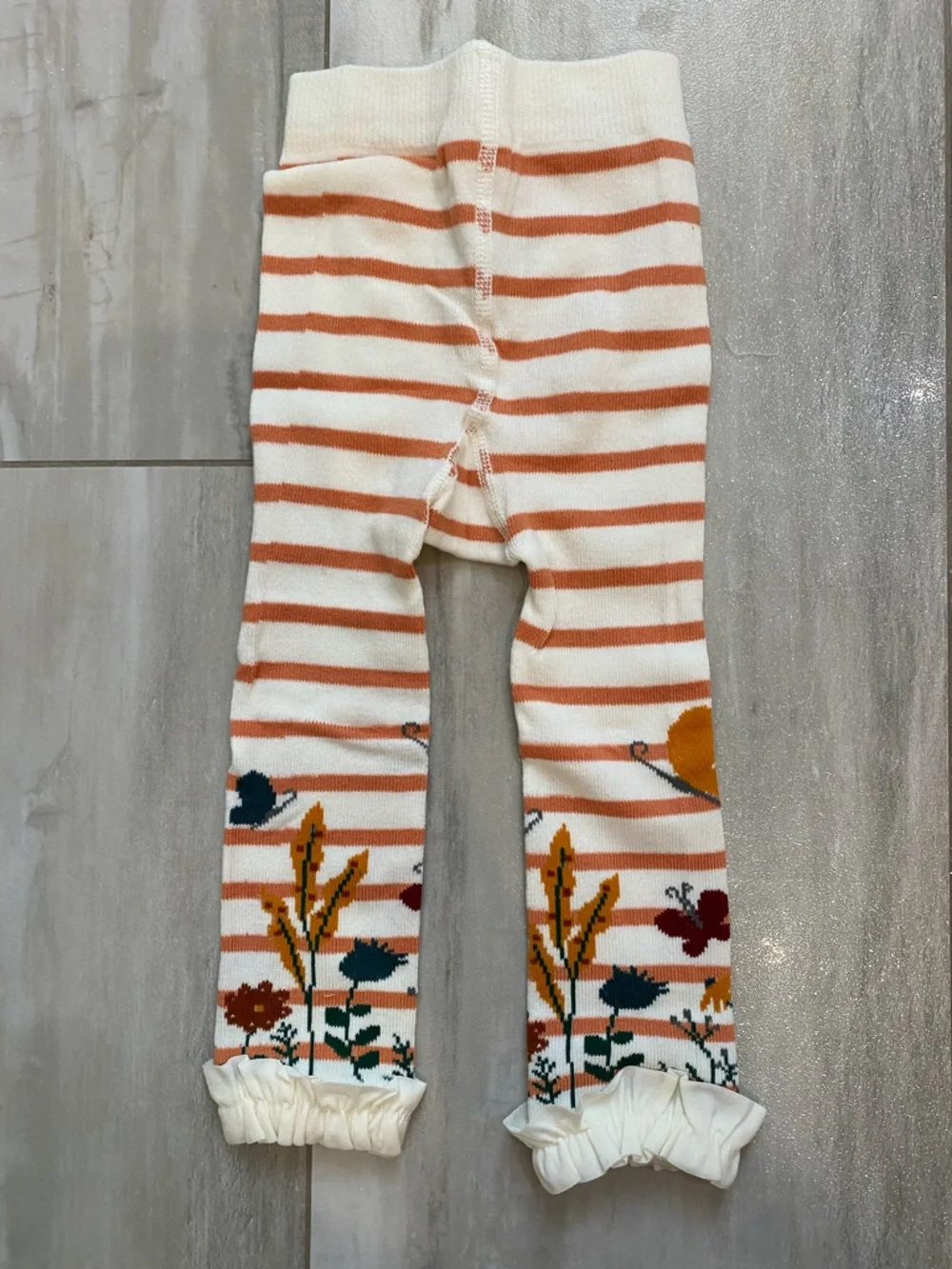 NWT RuffleButts Cider Stripe Butterfly and Flowers Ruffle Footless Tights 6-12M